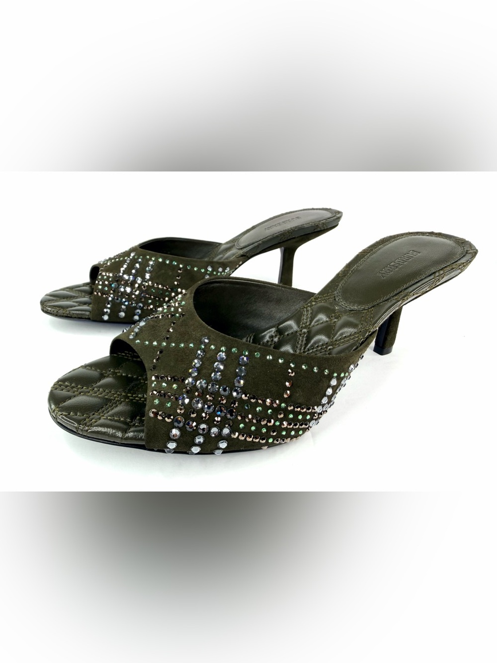 Burberry Suede Crystal Embellished 65 mm Open Toe Mule Sandals Size EU 38